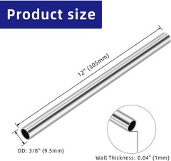 3/8 Inch 9.5mm OD Round Metal Pipe, 304 Stainless Steel Tubing, 12″ Length We…
