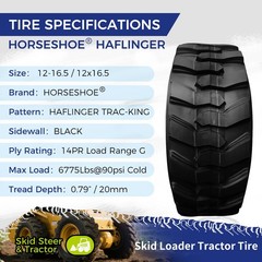 4 12×16.5/12-16.5 14PR Skid Steer Tire HAFLINGER TRAC-KING Heavy Duty TL 12165