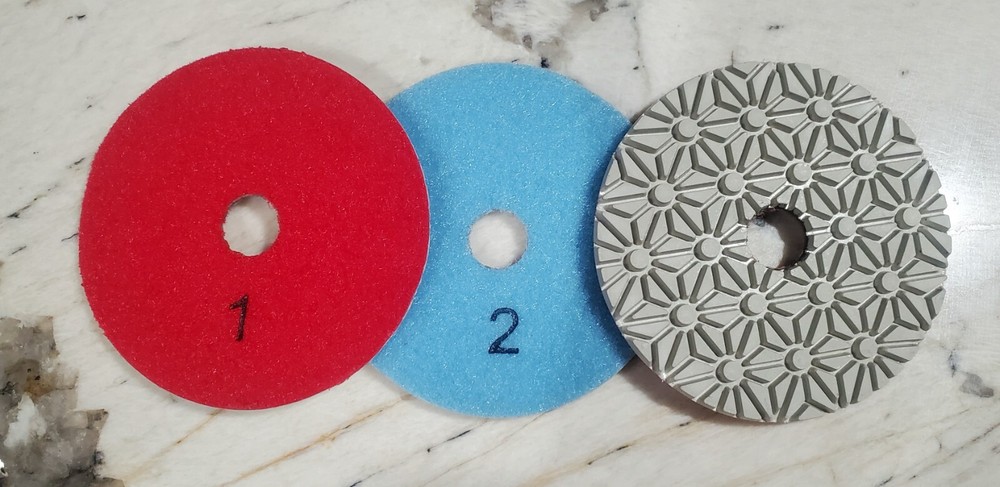 Diamond Polishing Pads 3 Step Wet/Dry 4 Inch Set Granite Marble Quartz Concrete