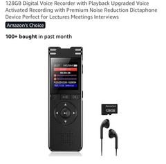 128GB Digital Voice Recorder with Playback & Upgraded Voice Activated Recording