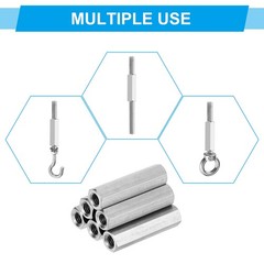 6Pcs M8 x 1.25-Pitch 60mm Length 304 Stainless Steel Coarse Hex Coupling Nut