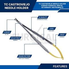 T/C Castroviejo Needle Holder Surgical Dental Curved 7″ Stainless German Grade