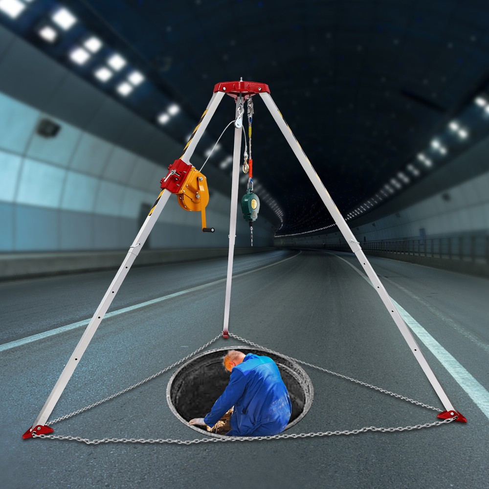 Confined Space Tripod Kit 1800lb Winch w/5.2ft-8ft Adjustable Legs Rescue Tripod