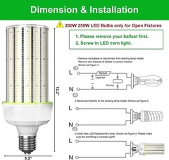 LED Corn Light Bulb 800W Equivalent 30000LM 200W Garage Warehouse Lights Fixture