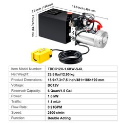 VEVOR Hydraulic Pump 6 Quart Double Acting Dump Trailer Pump Power Unit DC 12V