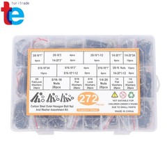 272PCS Hex Bolts Screws With Nuts Flat Lock Washers Assortment Kit 1/4 5/16 3/8