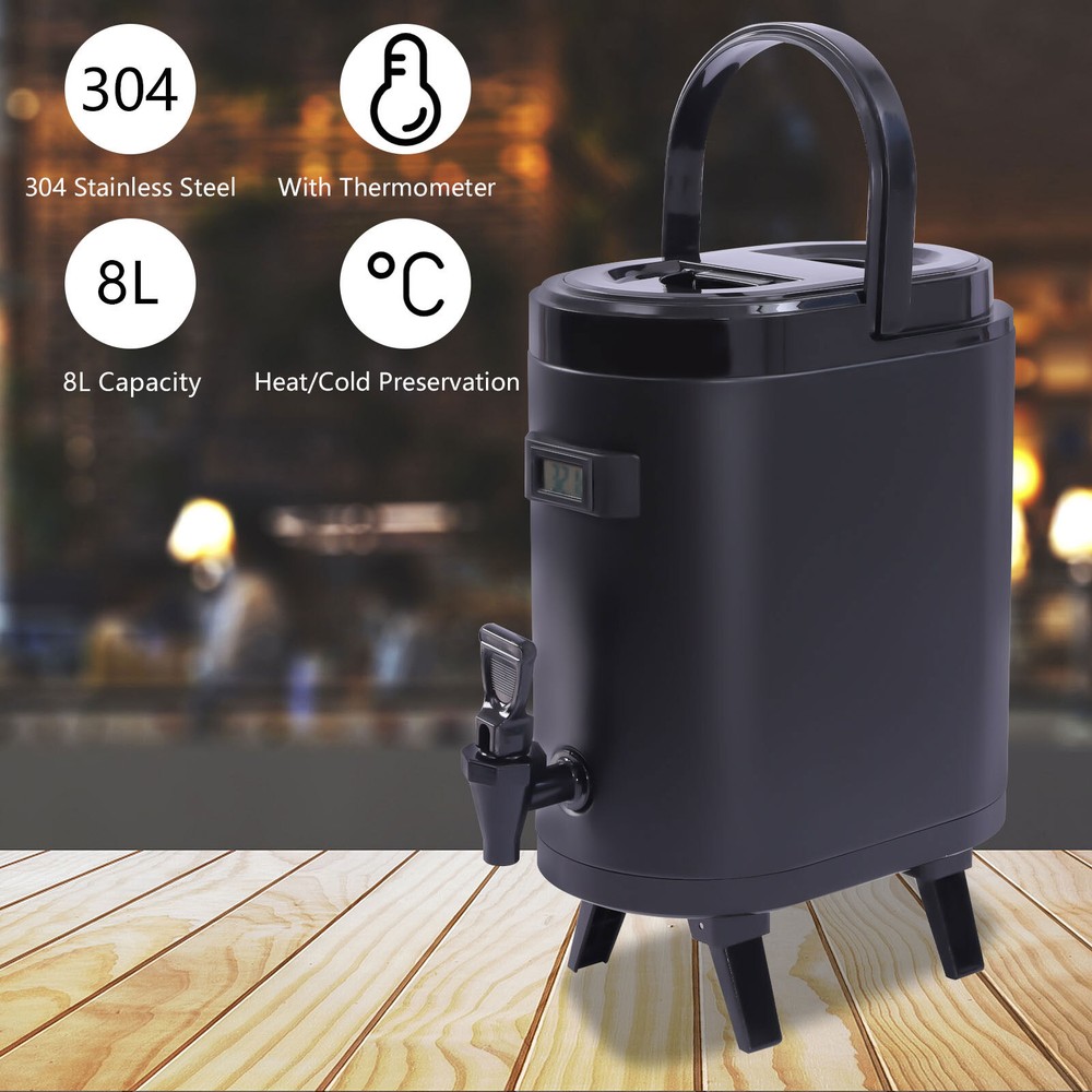 11.42*7.09*12.6in 2.11Gal Black Oval Insulated Beverage Dispenser W/ Thermometer