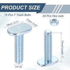 PATIKIL 1/4″20 x 1 T Track Bolts, 12 Pack T Slot Bolts Universal with 24 Pack…
