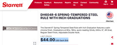 STARRETT DH604R-6 6″ Long Double Hook Spring-Tempered Steel Rule W/inch Grad.