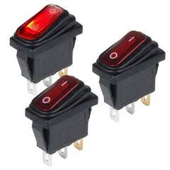 3 PCS Waterproof 110V 120V AC Rocker Switch Red Light SPST 3 Pins On Off