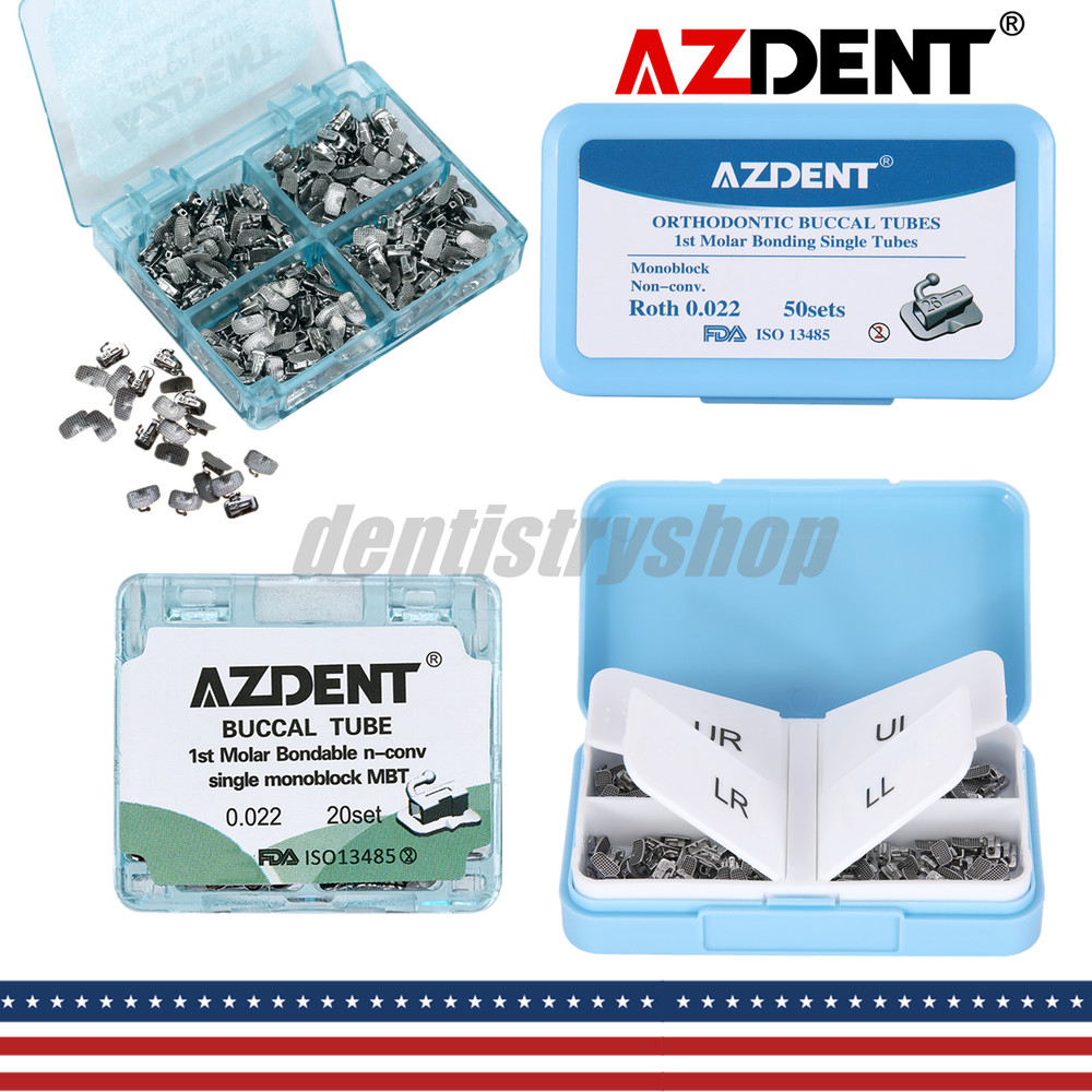 AZDENT Dental Orthodontic Bondable Buccal Tubes 1st Molar Roth/MBT 0.22 Non-conv