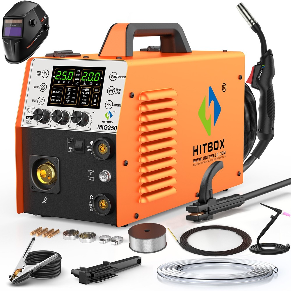 HITBOX 6 IN 1 Aluminum MIG Welder Gas Gasless 250A 110/230V ARC w/Lift Tig Torch