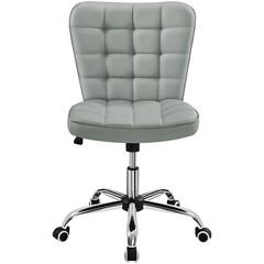 Modern Tufted Office Chair, Faux Leather Upholstered Computer Chair, Light Gray