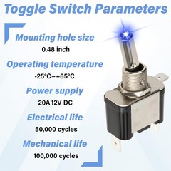 3 PCS LED Lighted Rocker Toggle Switch, 12V SPST 3 Pin 2 Position ON/Off Rock