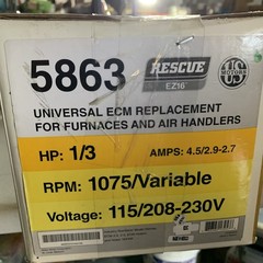 RESCUE EZ16 5863 Motor 1/3 HP 1075 RPM 115/208-230V 4.5/2.9-2.7 A Universal ECM