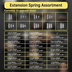 100 Pcs Extension Springs Assortment Kit, 25 Different Sizes, Stainless Steel