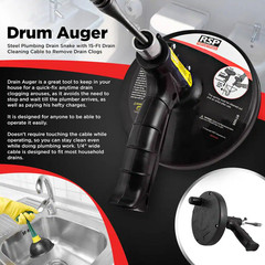 15 Ft. Drum Auger Steel Plumbing Drain Snake with Drain Cleaning Cable