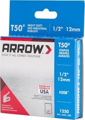 Arrow 508 Heavy Duty T50 1/2-Inch Leg Length, 3/8-Inch Crown, Staples for