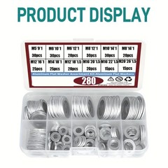 280Pcs Aluminum Flat Washer Kit – Multiple Sizes for Mechanical & DIY Repairs
