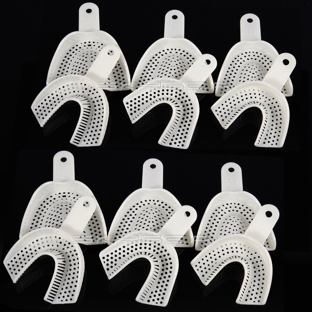 12 pieces Dental Disposable Impression Trays Plastic Upper & Lower 3 Sizes Kit