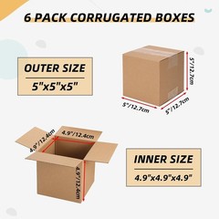 Eco-Friendly 5x5x5 Shipping Boxes – Pack of 6, Durable Cardboard Mailers