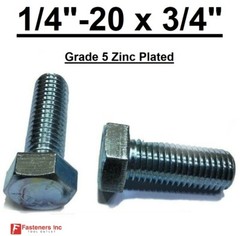 1/4-20 x 3/4″ (FT) Hex Bolt Zinc Plated Grade 5 Cap Screw Coarse Thread
