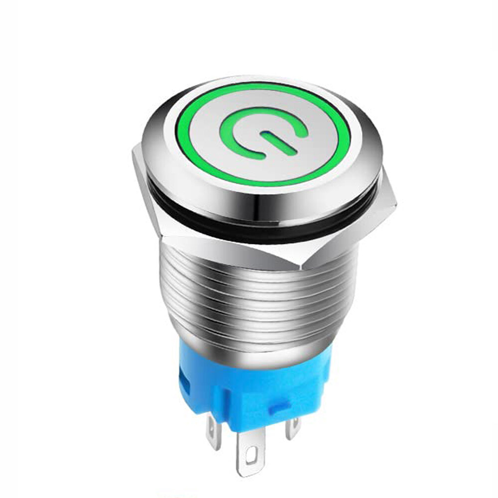 Latching Push Button Power Switch 16mm 12V LED ON OFF Waterproof Stainless Steel