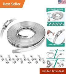 Professional 32.81Ft Adjustable Hose Clamp Band with 12 Fasteners – Rust-Proof