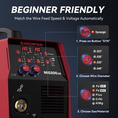 200A 6-in-1 MIG Welder Gas/Gasless Flux Core Lift TIG Spot & Aluminum Welding