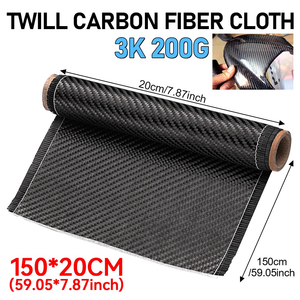 20*150CM Real Carbon Fiber Fabric Cloth Roll 3k 200gsm 2×2 Twill Weave Black