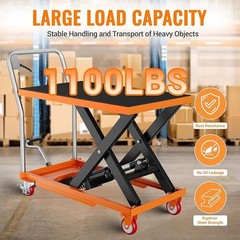 Garvee Hydraulic Scissor Lift Table Cart 1100Lbs 35.4″ Manual Heavy Duty Orange