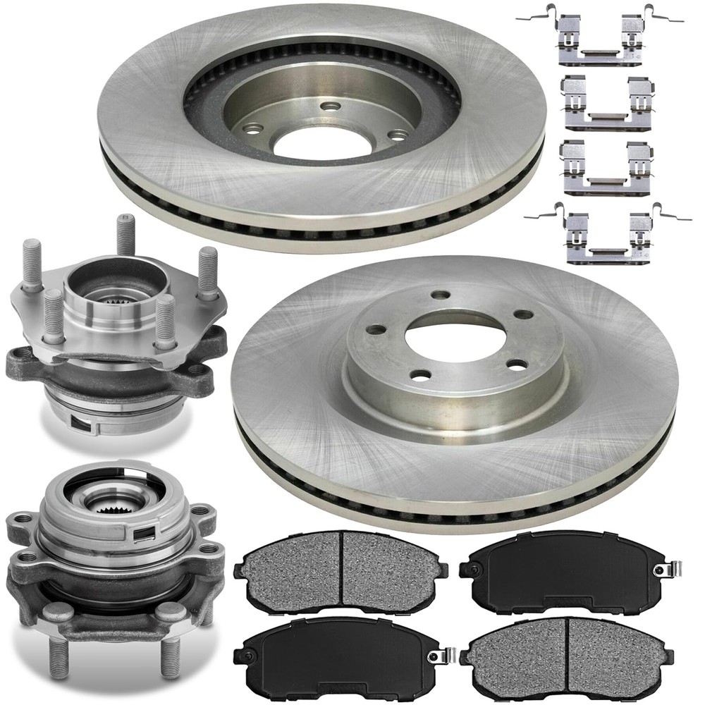 11.65 Front Brake Kit with Pads Rotors Wheel Bearing Hub Assembly 2007-2012 ABS