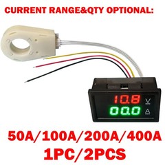 1/2x Hall Current Voltmeter Dual Digital Display DC 0-300V ± 50A/100A/200A/400A