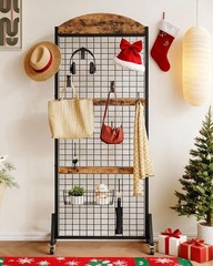 Display Grid Rack 5.2 ft Panel & Rustic Wood Stand Craft Art Gridwall Wire Tower