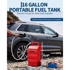 16 Gallon 60L Portable Fuel Caddy Tank w/12V/4AA Battery Powered Transfer Pump