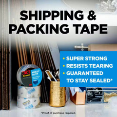 Scotch Heavy Duty Shipping Tape, 6 Rolls/Pack, 1.88″ x 54.6 yds, Clear (38506)..