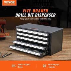 VEVOR Drill Bit Dispenser Organizer Cabinet Five-Drawer for 33/64″ to 63/64″