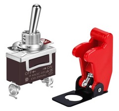 Heavy Duty Red Aircraft Toggle Switch w/ Safety Guard, 20A 12V/120V SPST Auto