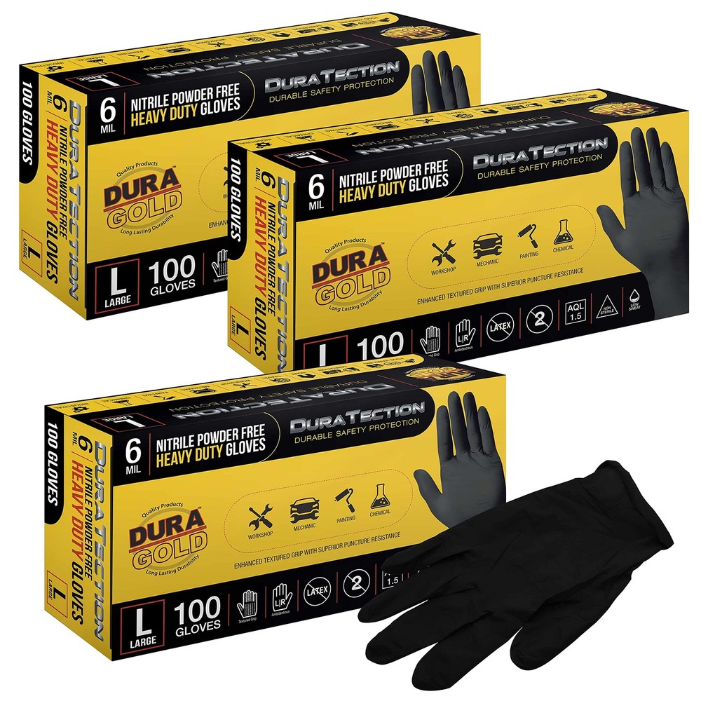Dura-Gold HD Black Nitrile Disposable Gloves, Box Medium (Pack of 100),