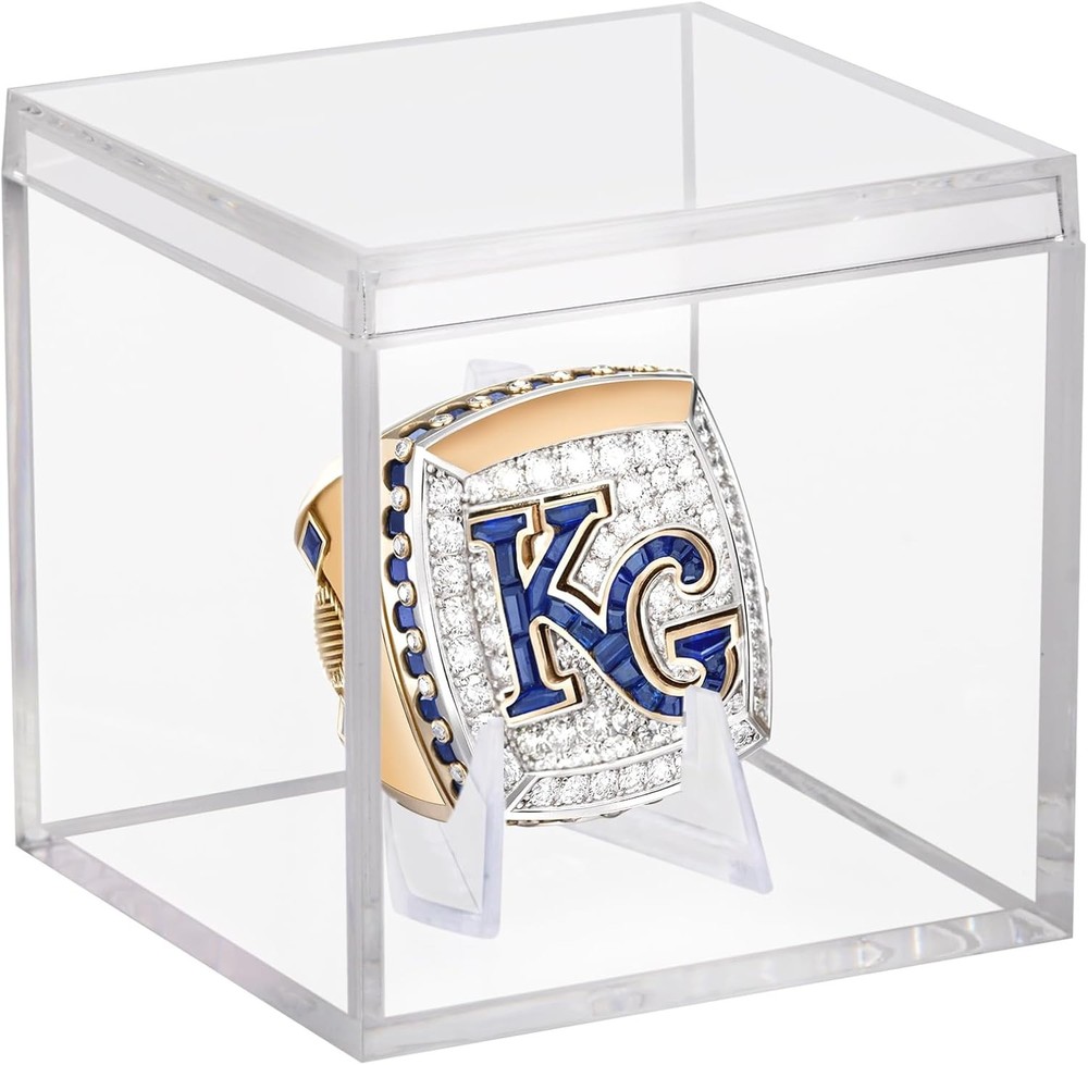 Clear Acrylic Championship Ring Display Case, Memorabilia Stand 1-Pack,