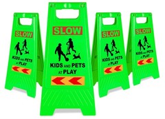 24 Inches Kids Playing Sign 4PACK Green Children at Play Safety Reflective