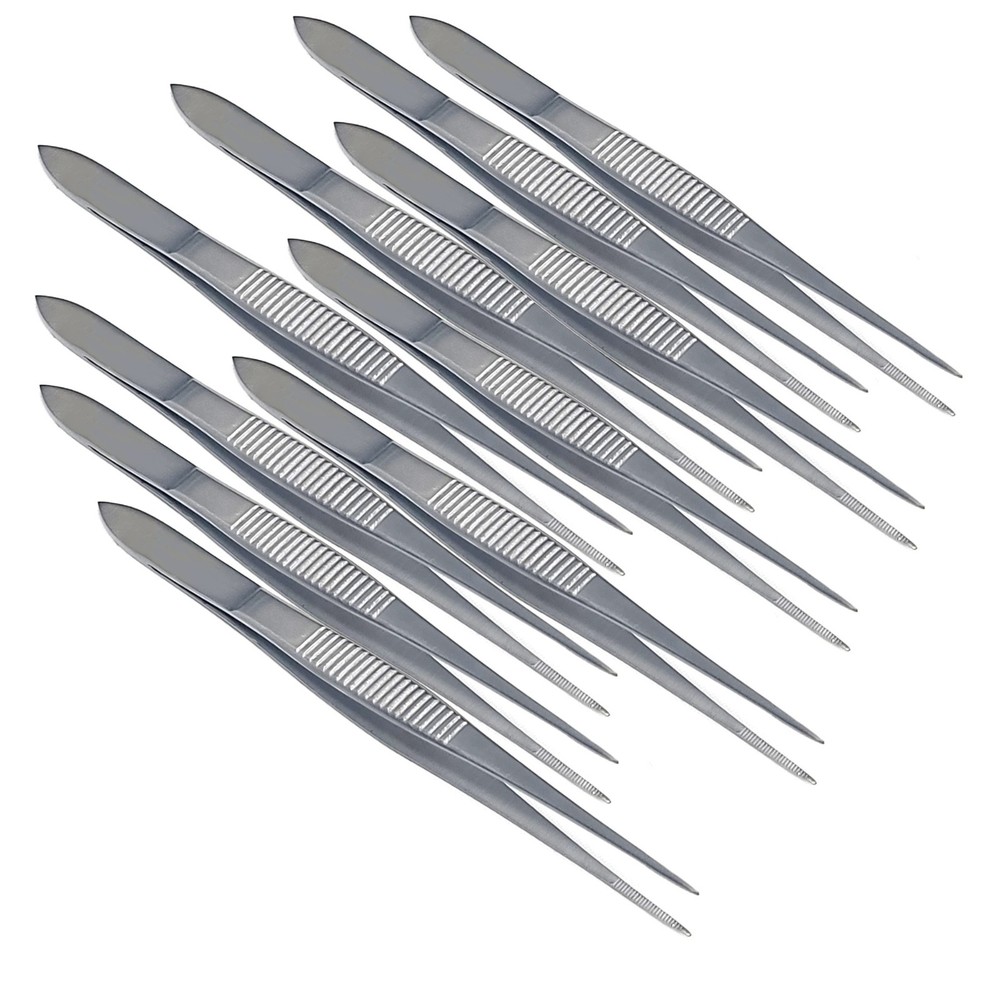 4″ Narrow Tip Micro Lab Tweezers with Fine Serrated Tips – Set of 10 Pcs