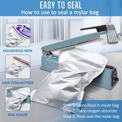50-150 Mylar Stand-Up Bags for Food Storage 9Mil Thick w/ Oxygen Absorbers 300cc