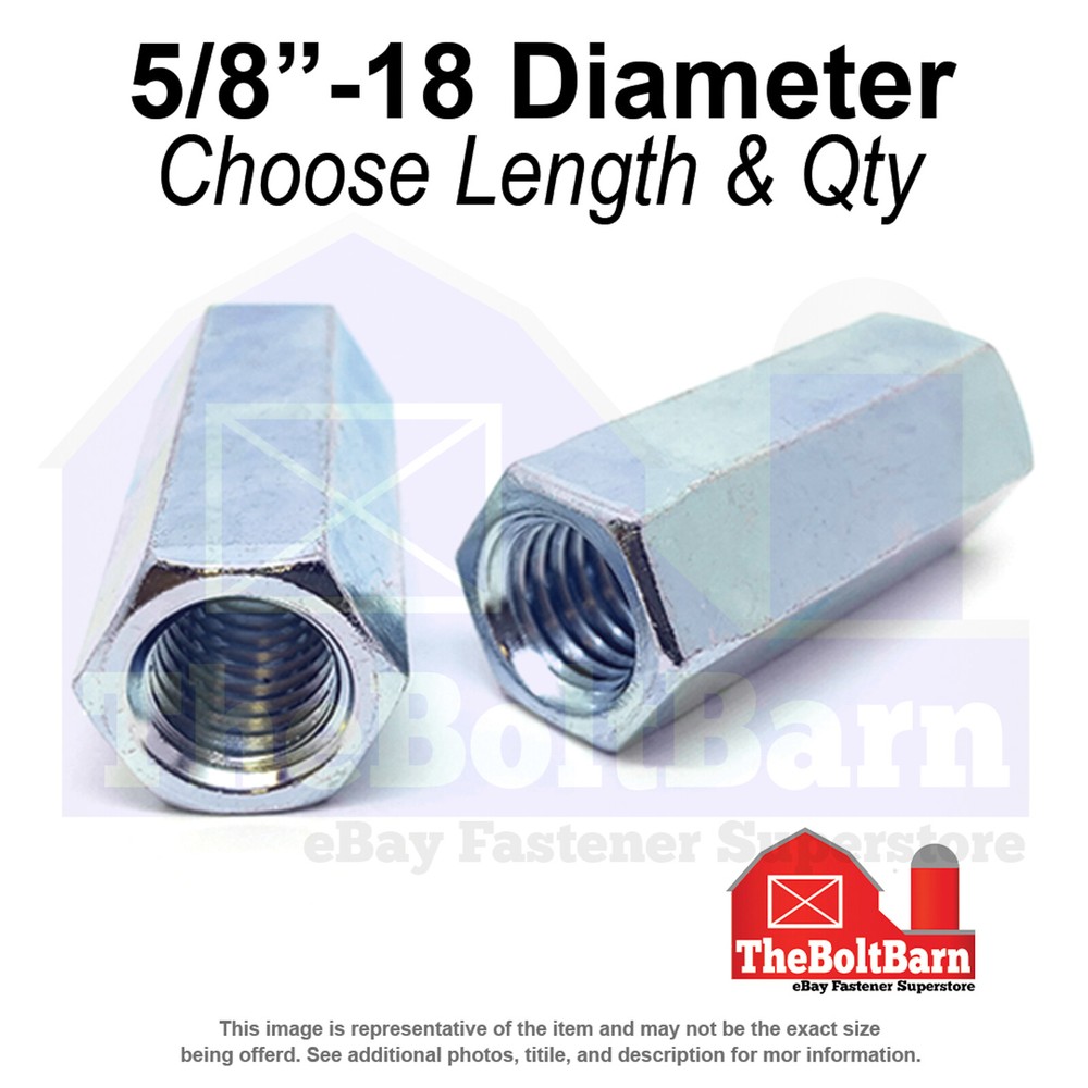 5/8″-18 x 2-1/8″ Steel Coupling Nuts Zinc Clear Fine Thread (Pick Quantity)