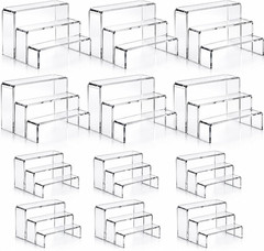 Sintuff 36 Pcs Acrylic Risers Clear Rectangular Display Stands ( 3.4”L~4”L~5”L)