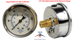 Liquid Filled 2.5″ Face 0-200 PSI Air Pressure Gauge Back Mount 1/4″ NPT