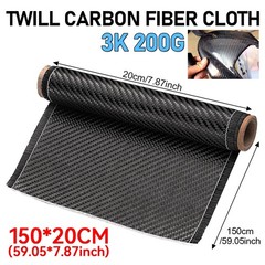 150cm x 20cm Real Carbon Fiber Fabric Cloth Roll 3k 200gsm 2×2 Twill Weave Black