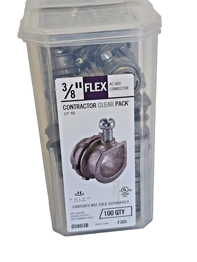 HALEX 3/8 Inch Flexible Metal Conduit (FMC) AC (BX) Connectors– 05803B – 100 Pac