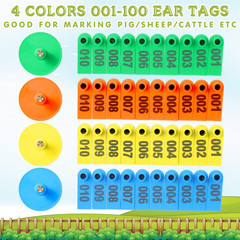 400 Pcs Livestock Ear Tags for Sheep Goat Cattle 001-100 Number Plastic Sheep Ea