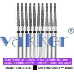 10/pk Vakker Dental FG Diamond Burs Round/ Long Round End Taper 850 855 856 856L